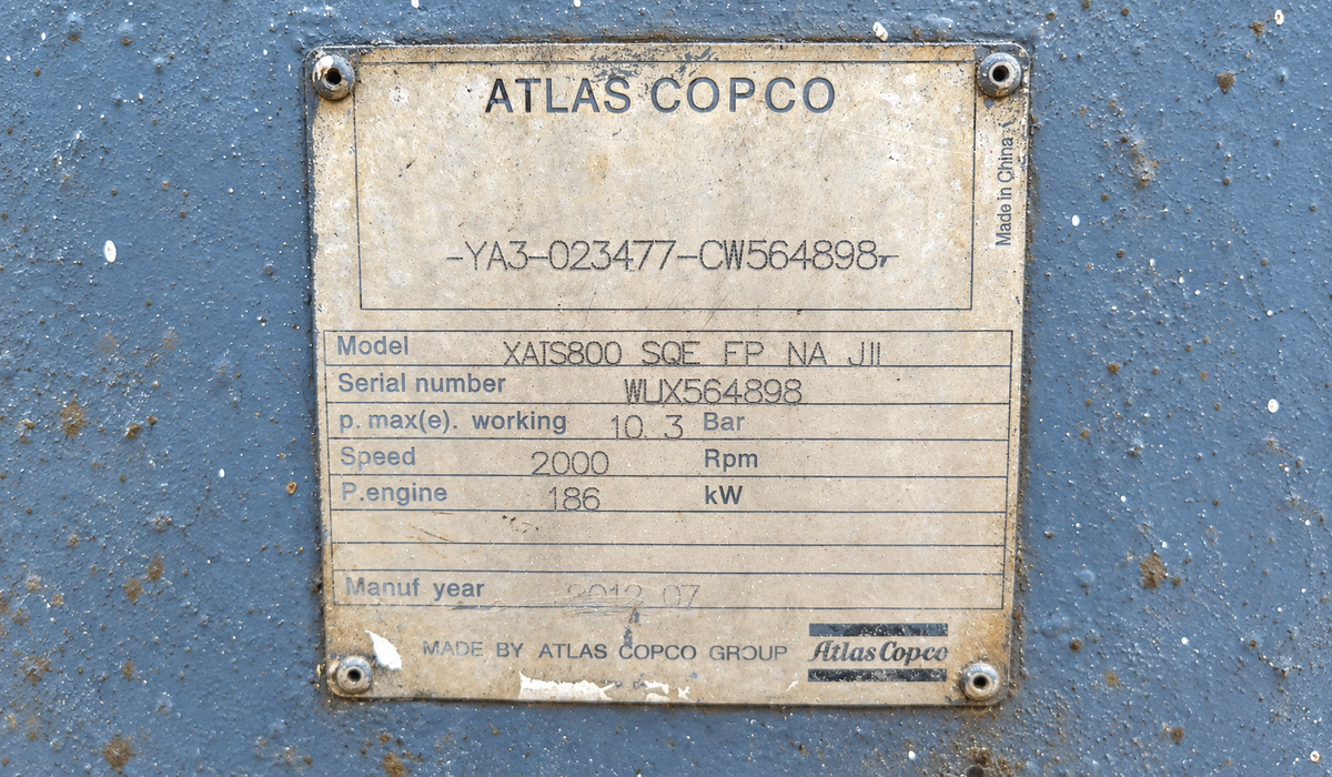 Дизельный компрессор ATLAS COPCO XATS800  22,3 м3/мин, 10,3 бар, б/у
